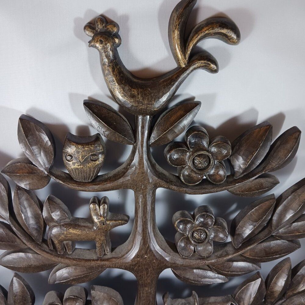 Vintage Homco Tree of Life Wall Plaque MCM Folk Art 1963 Made in USA - Picture 3 of 8